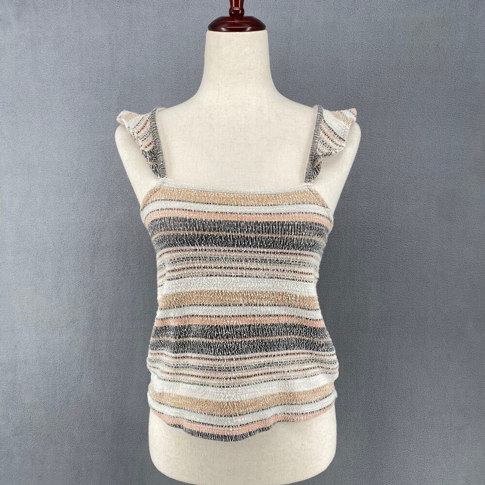 Madewell Texture Thread Ruffle Strap Tank Top Womens XS Heather Toffee Stripe‎